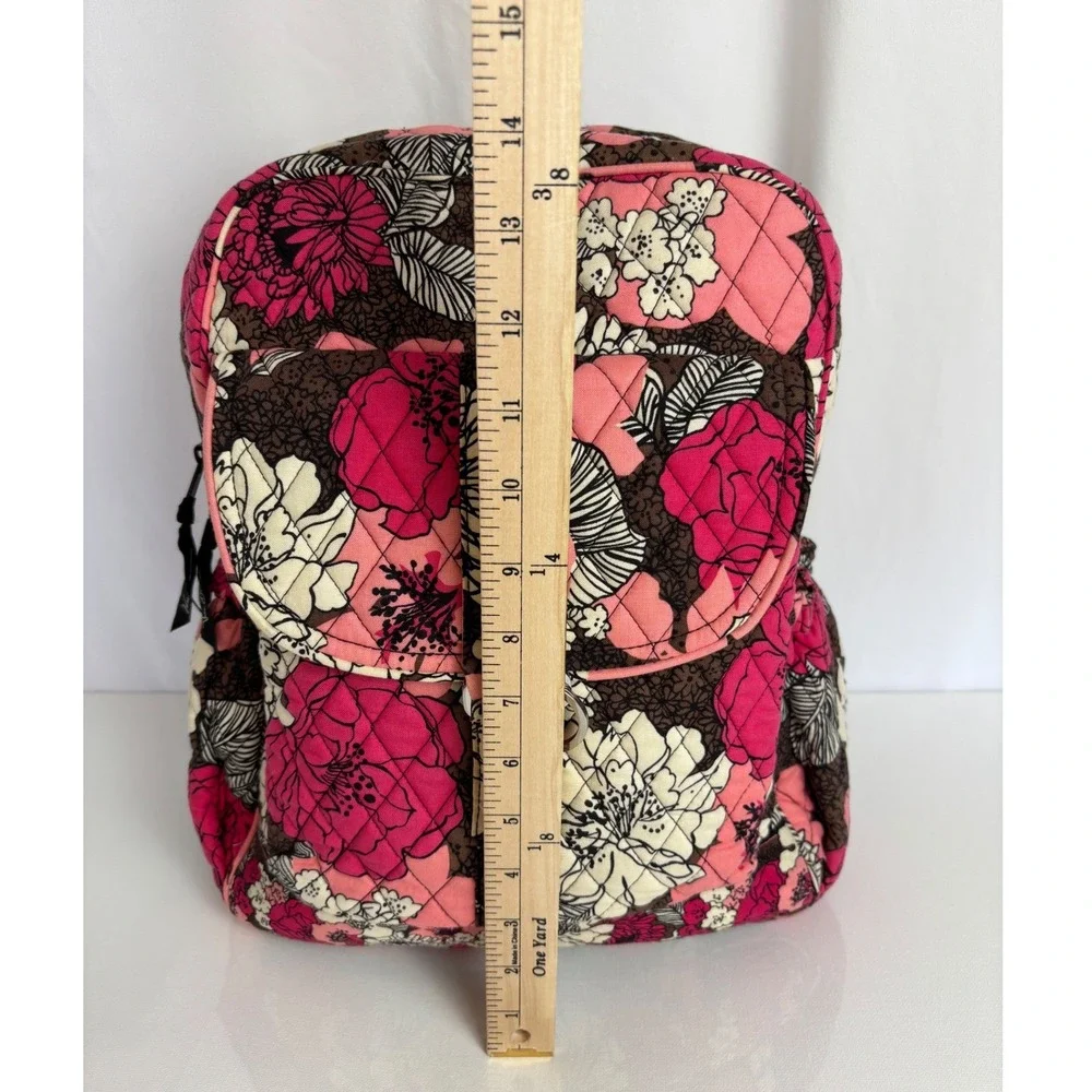 Vtg Vera Bradley Symphony‎ Hue Quilted Floral Backpack Mocha Rouge Retired Print